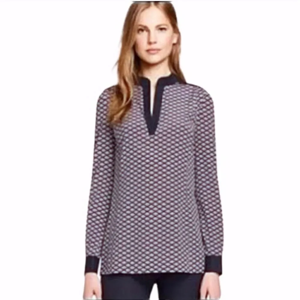 Tory Burch Silk Tunic in Navy/Beige Geo
